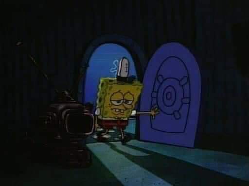 High Quality SpongeBob walking into house sad Blank Meme Template