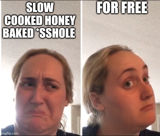 For Free!? | FOR FREE; SLOW COOKED HONEY BAKED *SSHOLE | image tagged in kombucha girl | made w/ Imgflip meme maker