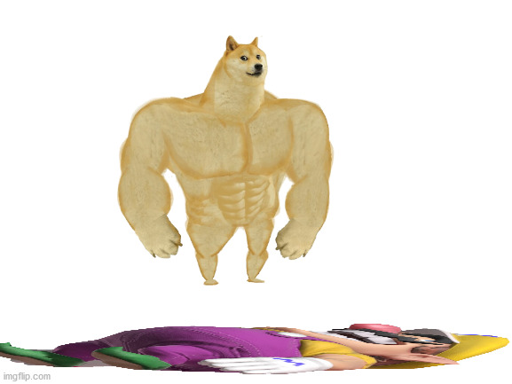 Buff doge jumps on Wario and Wario die.mp3 | image tagged in wario,dies,by,buff,doge | made w/ Imgflip meme maker
