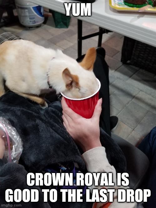 YUM; CROWN ROYAL IS GOOD TO THE LAST DROP | made w/ Imgflip meme maker