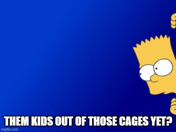 Bart Simpson Peeking | THEM KIDS OUT OF THOSE CAGES YET? | image tagged in memes,bart simpson peeking | made w/ Imgflip meme maker