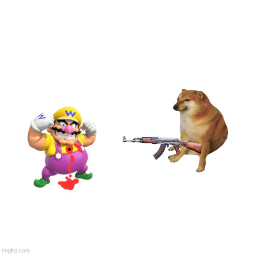 cheems shoots wario.mp3 | image tagged in memes,blank transparent square | made w/ Imgflip meme maker