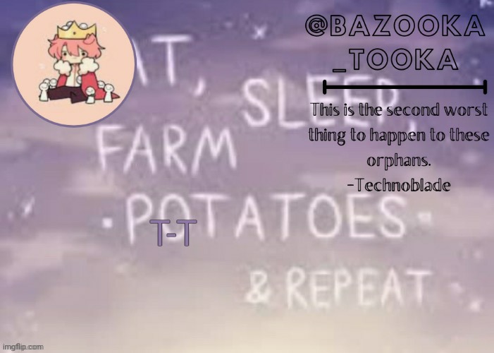 Bazooka's Technoblade template | T-T | image tagged in bazooka's technoblade template | made w/ Imgflip meme maker