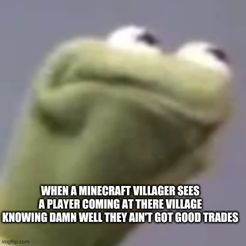 Hmmm kermit | WHEN A MINECRAFT VILLAGER SEES A PLAYER COMING AT THERE VILLAGE KNOWING DAMN WELL THEY AIN'T GOT GOOD TRADES | image tagged in hmmm kermit | made w/ Imgflip meme maker