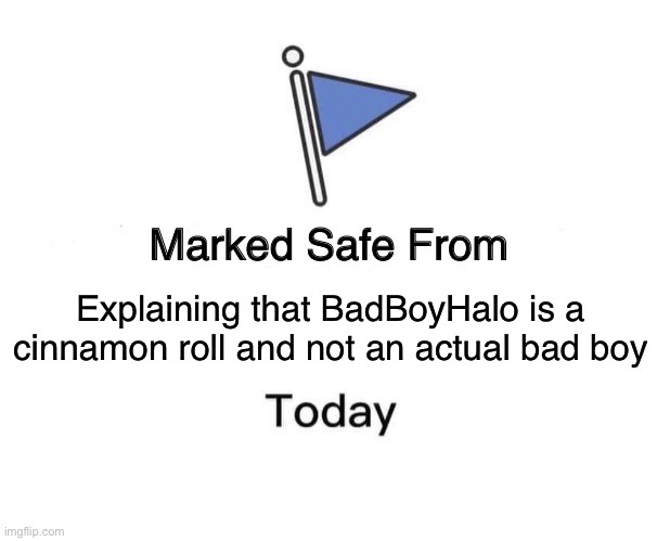 Marked Safe From | Explaining that BadBoyHalo is a cinnamon roll and not an actual bad boy | image tagged in memes,marked safe from | made w/ Imgflip meme maker