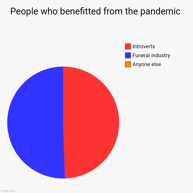 People who benefitted from the pandemic | Anyone else, Funeral industry, Introverts | image tagged in charts,pie charts | made w/ Imgflip chart maker