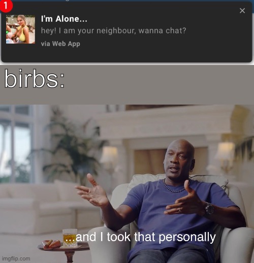 Nibody | birbs: | image tagged in and i took that personally | made w/ Imgflip meme maker