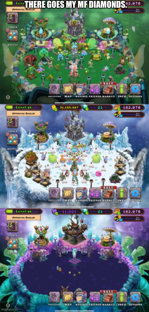 Those torches look so good on my islands though- | THERE GOES MY MF DIAMONDS. | made w/ Imgflip meme maker