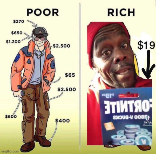 Rich vs poor | image tagged in fortnite meme | made w/ Imgflip meme maker