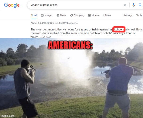 Shoot the fish! | AMERICANS: | image tagged in fish,school shooting,memes,funny,america,shooting | made w/ Imgflip meme maker