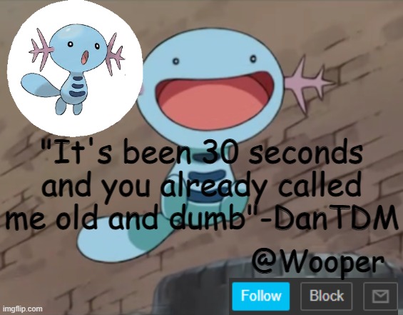He was playing minecraft with tommyinnit | "It's been 30 seconds and you already called me old and dumb"-DanTDM | image tagged in wooper template | made w/ Imgflip meme maker