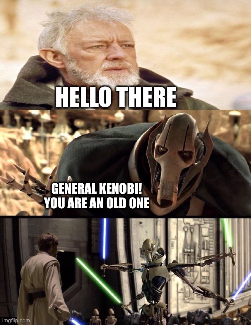 General Kenobi "Hello there" | HELLO THERE; GENERAL KENOBI! YOU ARE AN OLD ONE | image tagged in general kenobi hello there | made w/ Imgflip meme maker