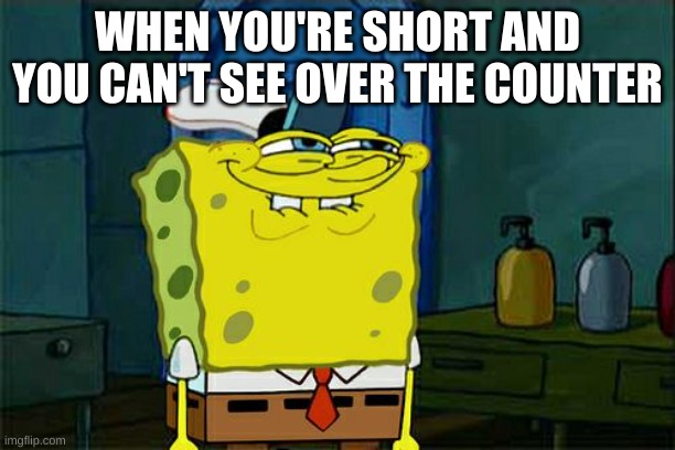Yea | WHEN YOU'RE SHORT AND YOU CAN'T SEE OVER THE COUNTER | image tagged in memes,don't you squidward | made w/ Imgflip meme maker