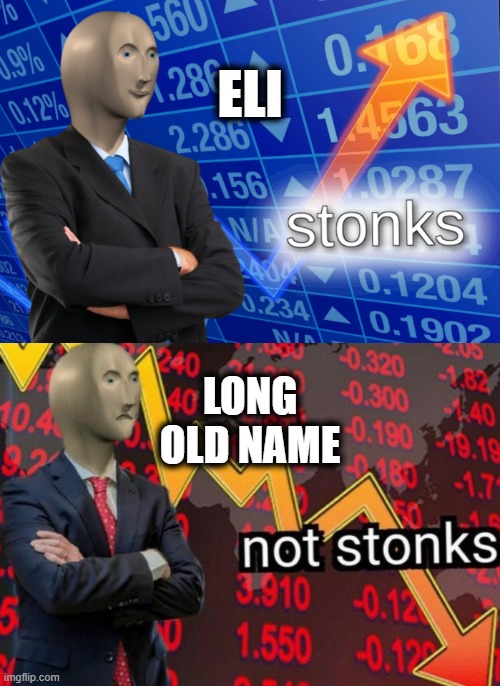 It's easy | ELI; LONG
OLD NAME | image tagged in stonks not stonks | made w/ Imgflip meme maker