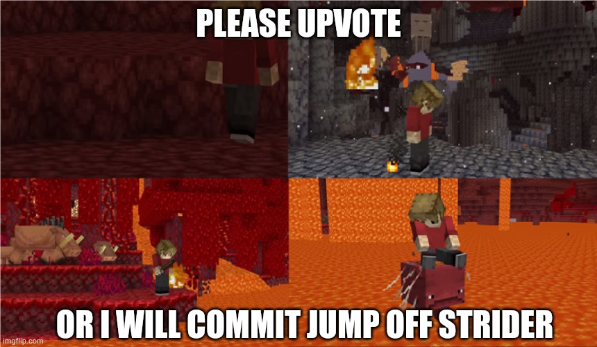 Sad Grian Nether Version | PLEASE UPVOTE; OR I WILL COMMIT JUMP OFF STRIDER | image tagged in sad grian nether version | made w/ Imgflip meme maker