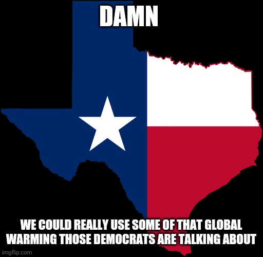 Texas | DAMN; WE COULD REALLY USE SOME OF THAT GLOBAL WARMING THOSE DEMOCRATS ARE TALKING ABOUT | image tagged in texas map,global warming,bruh,snow | made w/ Imgflip meme maker