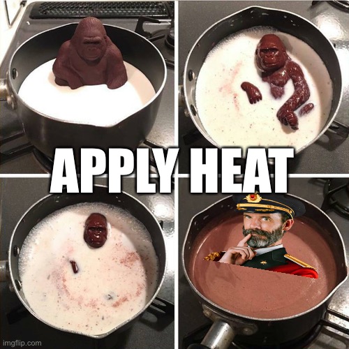 chocolate gorilla | APPLY HEAT | image tagged in chocolate gorilla | made w/ Imgflip meme maker