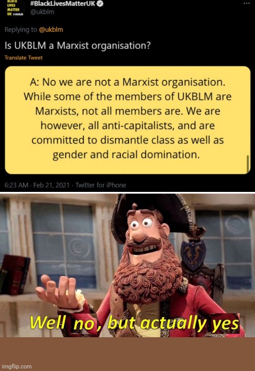 Is UKBLM a Marxist organization? Well no, but actually yes. | image tagged in well no but actually yes,blm,ukblm,marxist | made w/ Imgflip meme maker