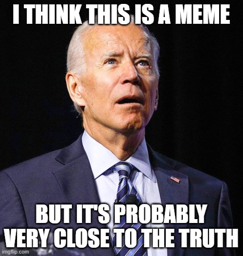 Joe Biden | I THINK THIS IS A MEME BUT IT'S PROBABLY VERY CLOSE TO THE TRUTH | image tagged in joe biden | made w/ Imgflip meme maker