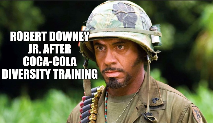 Diversity | ROBERT DOWNEY JR. AFTER COCA-COLA DIVERSITY TRAINING | image tagged in memes,funny memes,politics | made w/ Imgflip meme maker