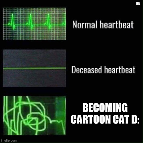 NOOOO I BECAME CARTOON CAT!!! | RE; BECOMING CARTOON CAT D: | image tagged in heartbeat meme,cartoon cat,help me,reee | made w/ Imgflip meme maker