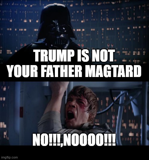 Star Wars No Meme | TRUMP IS NOT YOUR FATHER MAGTARD; NO!!!,NOOOO!!! | image tagged in memes,star wars no | made w/ Imgflip meme maker