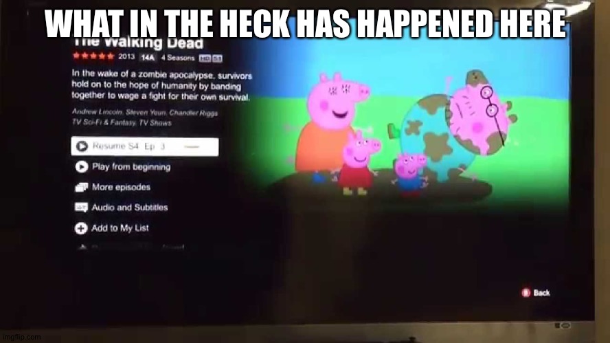 Oh god | WHAT IN THE HECK HAS HAPPENED HERE | image tagged in peppa pig netflix glitch | made w/ Imgflip meme maker