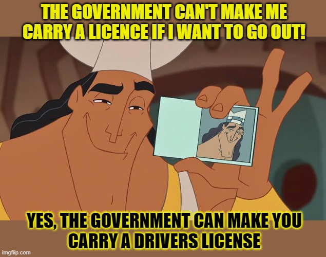 Would you take the vaccin if it enables you to go out again? | THE GOVERNMENT CAN'T MAKE ME
CARRY A LICENCE IF I WANT TO GO OUT! YES, THE GOVERNMENT CAN MAKE YOU
CARRY A DRIVERS LICENSE | image tagged in licence for,covid19,vaccination,passport,vaccination pass | made w/ Imgflip meme maker