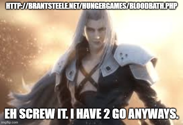 This is it. | HTTP://BRANTSTEELE.NET/HUNGERGAMES/BLOODBATH.PHP; EH SCREW IT. I HAVE 2 GO ANYWAYS. | made w/ Imgflip meme maker