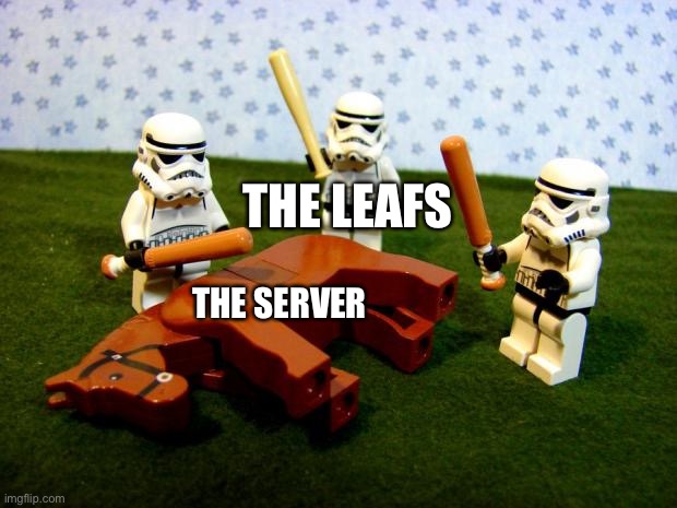 Beating a dead horse | THE SERVER THE LEAFS | image tagged in beating a dead horse | made w/ Imgflip meme maker