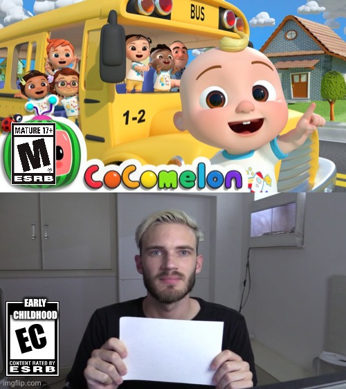 cocomelon is rated m because nudity. Pewdiepie is rated ec because no violence. Which pewdiepie teamed up with dream. | EARLY CHILDHOOD; EC | image tagged in cocomelon,vs,pewdiepie | made w/ Imgflip meme maker