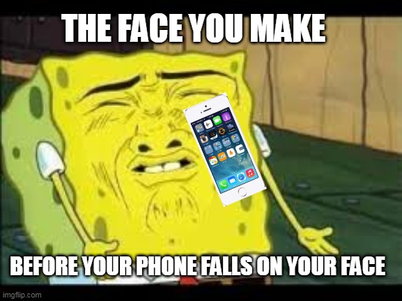 Happens to me | THE FACE YOU MAKE; BEFORE YOUR PHONE FALLS ON YOUR FACE | image tagged in disgusted spongebob | made w/ Imgflip meme maker