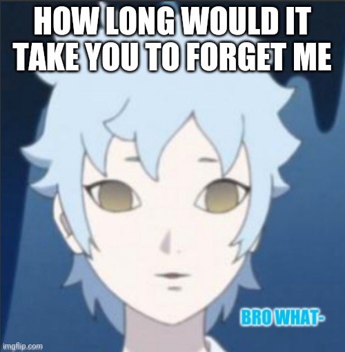 Mitsuki bro what- | HOW LONG WOULD IT TAKE YOU TO FORGET ME | image tagged in mitsuki bro what- | made w/ Imgflip meme maker