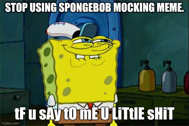 Don't You Squidward | STOP USING SPONGEBOB MOCKING MEME. tF u sAy tO mE U LiTtlE sHiT | image tagged in memes,don't you squidward | made w/ Imgflip meme maker