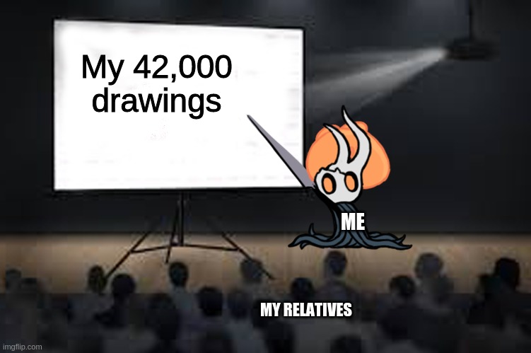 Broken Vessel is addicting to draw | My 42,000 drawings; ME; MY RELATIVES | image tagged in vessel presentation | made w/ Imgflip meme maker