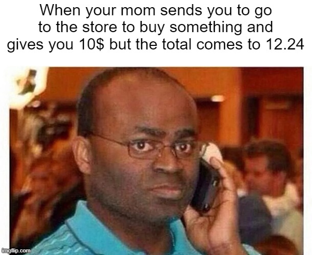 What would you do in this situation | When your mom sends you to go to the store to buy something and gives you 10$ but the total comes to 12.24 | image tagged in relatable | made w/ Imgflip meme maker