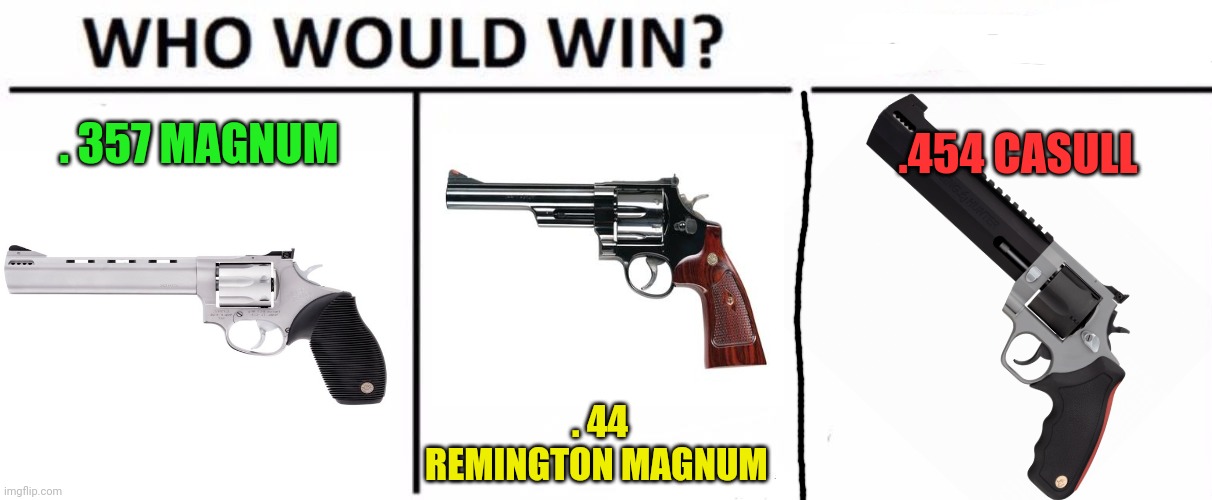 Best crusader hand cannon? | . 357 MAGNUM; .454 CASULL; . 44 REMINGTON MAGNUM | image tagged in memes,who would win,magnum,guns,revolver,time for a crusade | made w/ Imgflip meme maker