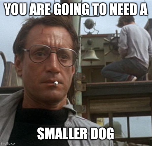 jaws | YOU ARE GOING TO NEED A SMALLER DOG | image tagged in jaws | made w/ Imgflip meme maker