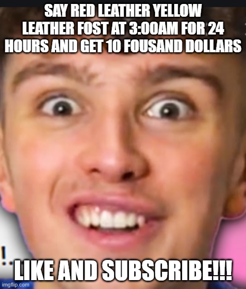 Morgz Be Like: | SAY RED LEATHER YELLOW LEATHER FOST AT 3:00AM FOR 24 HOURS AND GET 10 FOUSAND DOLLARS; LIKE AND SUBSCRIBE!!! | image tagged in morgz,meme | made w/ Imgflip meme maker