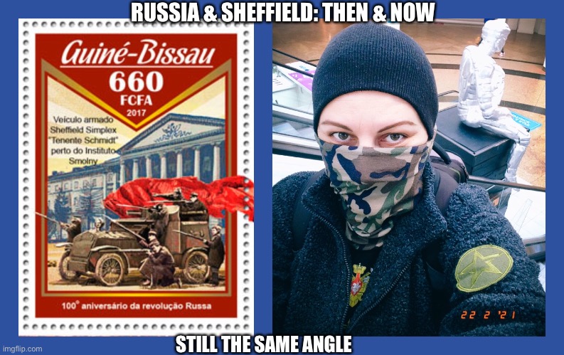 It's the angle, not the colour | RUSSIA & SHEFFIELD: THEN & NOW; STILL THE SAME ANGLE | image tagged in russia,revolution,007,vladimir putin,man of steel,lenin | made w/ Imgflip meme maker