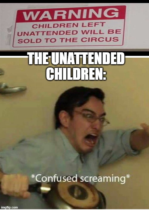 confused screaming | THE UNATTENDED CHILDREN: | image tagged in confused screaming,screaming,pot,lol,funny memes,memes | made w/ Imgflip meme maker