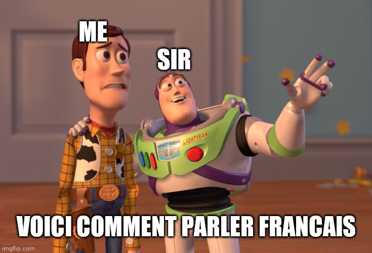 X, X Everywhere | ME; SIR; VOICI COMMENT PARLER FRANCAIS | image tagged in memes,x x everywhere | made w/ Imgflip meme maker