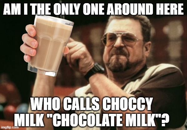It's called "Chocolate" Milk, not "Choccy" Milk! | AM I THE ONLY ONE AROUND HERE; WHO CALLS CHOCCY MILK "CHOCOLATE MILK"? | image tagged in memes,am i the only one around here,choccy milk | made w/ Imgflip meme maker