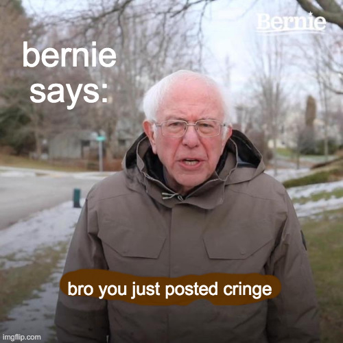 Bernie I Am Once Again Asking For Your Support Meme | bernie says: bro you just posted cringe | image tagged in memes,bernie i am once again asking for your support | made w/ Imgflip meme maker