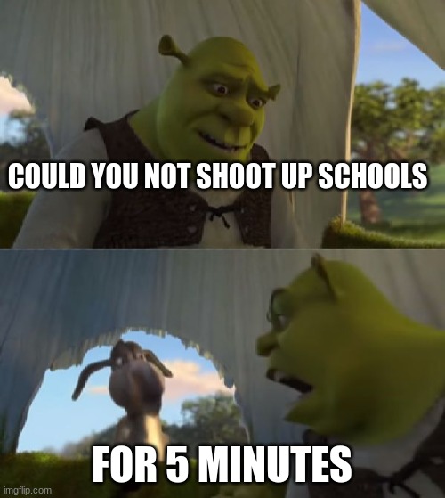 Could you not ___ for 5 MINUTES | COULD YOU NOT SHOOT UP SCHOOLS FOR 5 MINUTES | image tagged in could you not ___ for 5 minutes | made w/ Imgflip meme maker