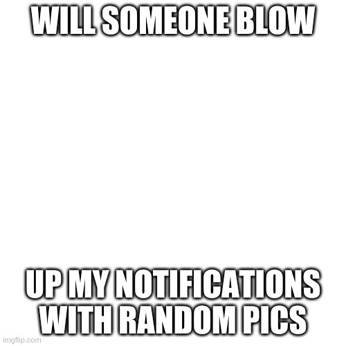 Blank Transparent Square Meme | WILL SOMEONE BLOW; UP MY NOTIFICATIONS WITH RANDOM PICS | image tagged in memes,blank transparent square | made w/ Imgflip meme maker