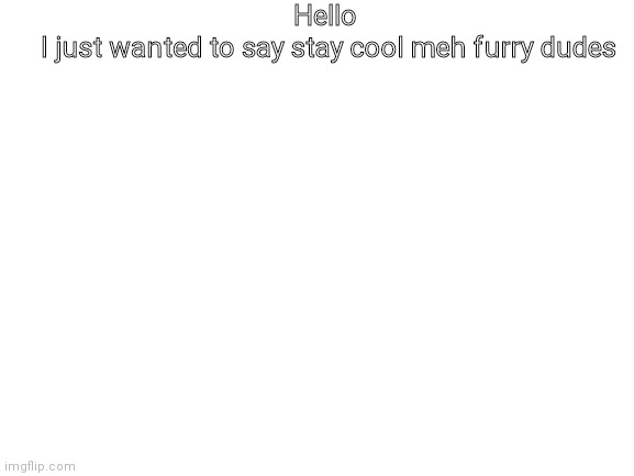 :) | Hello 
I just wanted to say stay cool meh furry dudes | image tagged in blank white template | made w/ Imgflip meme maker