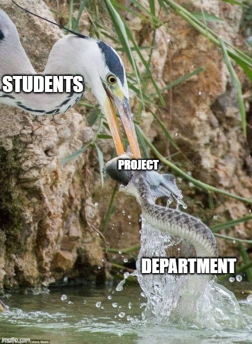 pro ject! | STUDENTS; PROJECT; DEPARTMENT | image tagged in memes | made w/ Imgflip meme maker