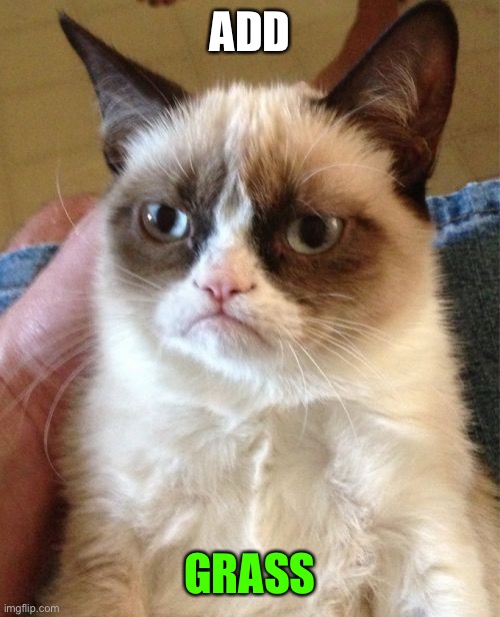 Grumpy Cat Meme | ADD GRASS | image tagged in memes,grumpy cat | made w/ Imgflip meme maker