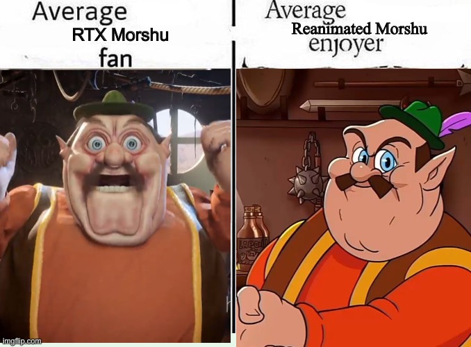 Nothing to see here. Just Morshu meme. | Reanimated Morshu; RTX Morshu | image tagged in average blank fan vs average blank enjoyer | made w/ Imgflip meme maker